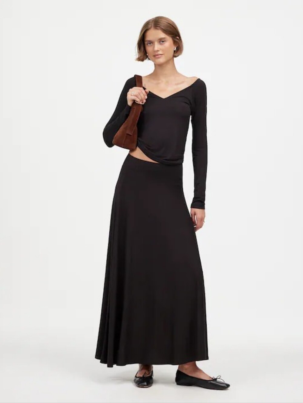 Madewell Asymmetric Seam Jersey Midi Maxi Skirt Black Small